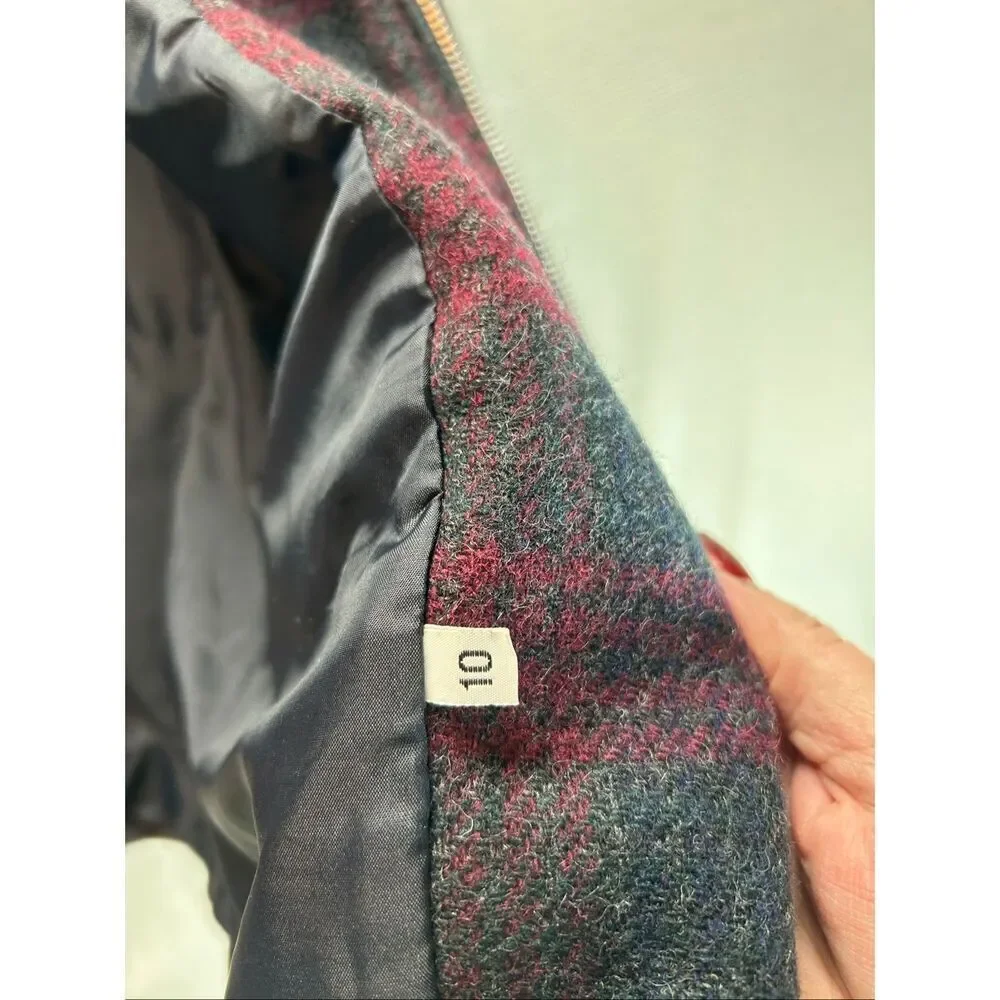 Patchwork Wool Jacket Blue Plaid Zip Front Vtg10 Dark Academia Quiet Luxury